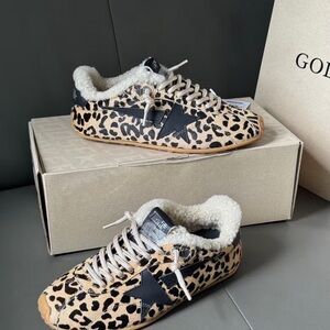 Golden Goose Tan Leopard Sneakers with Black Star